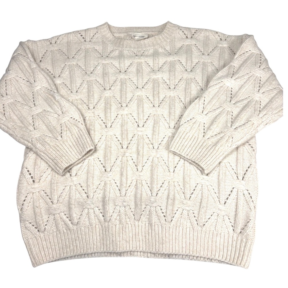 Chunky Wool‎ Blend Fisherman Sweater Womens Small Cream Coastal Minimalist Hygge